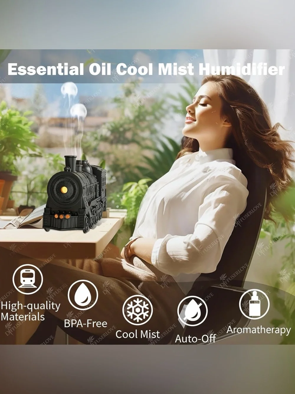🚂💨 Diffuserlove Train Essential Oil Diffuser – 300ML Cool Mist Humidifier